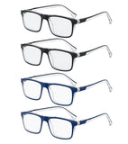 Missfive Premium Reading Glasses for Men, 4 Pack Premium Blue Light Blocking Readers, Durable Spring Hinge Eyeglasses, Rectangul