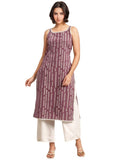 rytras Women's Cotton Printed Straight Sleeveless Kurta(Purple,3XL)