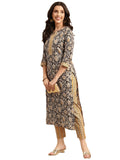 Gosriki Women'S Cotton Blend Printed Straight Kurta With Pant (Kalam Black-Gs_M_Black_Medium),Black,,B0C96GK1Q3