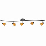 Benjara 5 Light Glass Shade 120V Metal Track Light Fixture, Black and Yellow