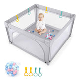 Costzon Baby Playpen, Extra Large Playard for Babies w/ 50 Ocean Balls, Infant Safety Gates with & Anti-Slip Suckers, Children '