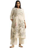 Anni Designer Women'S Cotton Blend Straight Printed Kurta With Pant (Nenisha Cream_L_Cream_Large),Cream,L