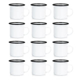 MAIKESUB 12Pcs Sublimation Blank White Enamel Mug 12 OZ with Silver Rim Camping Travel Coffee Metal Mug Can be used as a gift fo