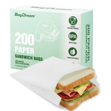 BagDream Paper Sandwich Bags 7.9x6.3x1.96 Inches 200ct Sealable with Thank You Stickers, White Glassine Paper Sack Bags for Sand