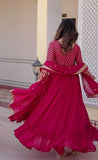 Weadni Georgette Embroidered Work Anarkali Kurta Set For Women (In Alpha 2Xl Regular Pink),PINK,2XL,Georgette,Anarkali,