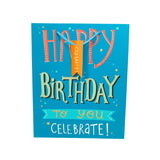 Happy Birthday Paper Gift Bags Medium Size, Set of 5, Blue Design with Celebrate Tag & Rope Handles