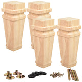 La Vane 6 inch / 15cm Wooden Furniture Legs, Set of 4 Solid Wood Carved Geometry Unfinished Replacement Bun Feet with Mounting P