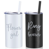 Sieral 2 Pcs 16 oz Flower Ring Bearer Tumbler Cup Stainless Steel Cup with Straw Water Bottle Gift Idea for Wedding Party(Black,