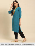 Rangita Blue Cotton Knee Length Solid Straight Kurti For Women | Kurta For Women_M