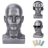 lightmay Male Mannequin Head - 13.7Silver Gray Wig Stand for Hats, Wigs, Headphone, Glasses - Great for Styling, Display & S