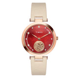 Timex Analog Watch For Women With Orange Round Dial & Off White Leather Strap Band Water Resistant Women'S Wrist Watches - Twel1