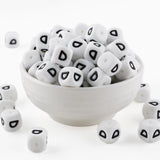 HHCFAST 12mm White Square Letter D Alphabet Silicone Beads, 20Pcs Cube Heart Number Letter Silicone Beads for Keychain Making, I