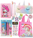 Tooyep New Kuromi Sanriotheme Stationery Combo Gift Set, (11 Items), Melody Plush Diary, Unicorn Fur Pouch,Pencil Case, Keychain