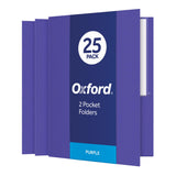 Oxford Twin-Pocket Folders, Textured Paper, Letter Size, Purple, Holds 100 Sheets, Box of 25 (57514EE), 8-1/2 x 11