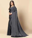 Rangita Women Striped Georgette Saree With Blouse Piece - Grey (Size 5.5 Mtr)
