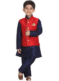 JBN Creation Boys Maroon and Navy Blue Silk Blend Kurta, Ethnic Jacket and Pyjama Set (VASBJ009MAnBKNB001nPNB, for 7-8 Years)