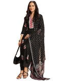 Anni Designer Women'S Rayon Viscose Printed Straight Kurta With Pant & Dupatta (Belagavi Black-Vks05_4Xl_Black_Xxxx-Large),Black,4XL