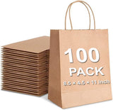 Aakriti Small Gift Bags with Handles 8.5 4.5 11 Inch Kraft Paper Bags Bulk for Party Favor, Retail, Wedding, Gifts, Recyclable