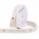 QIANF Custom Glitter Christmas Cotton Ribbon, 5/8 Inch 15 Yards Natural Herringbone Twill Tape Ribbon with Printed Gold Merry Ch