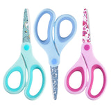 Zicolu 5 Kids Safety Scissors 3 Pack, Blunt-Tip Stainless Steel Blades (Print Design) & Ergonomic Comfort Handles, for Toddlers,
