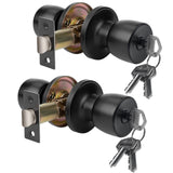 DSJJBLL 2 Pack Matte Black Round Ball Doorknob with Key Door Knob Passage Door Privacy Locking Interior/Exterior Door Knob/Berli