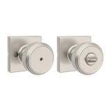 Kwikset Maven Interior Privacy Door Knob with Lock, Square Door Handle for Bathroom and Bedroom, Satin Nickel Keyless Turn Lock