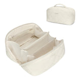 Hynes Eagle Travel Makeup Bag for Women Puffy Cosmetic Organizer Pouch Open Flat Toiletry Bag for Toiletries, Brushes Beige