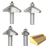 Akylin 4pcs 60 Degree Chamfer Bit Set,1/2 Shank,3/16,5/8,3/4 and 7/8 Cutting Depth, Horse Nose Router Bits,Eased Eage Cutter wit