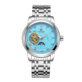 Forsining Stainless Steel Tourbilion Moon Phase Automatic Mechanical Analog Steel Band Men'S Watch - Fsg6922,Dial-Blue, Band- Si
