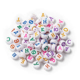 FASHEWELRY 100Pcs Acrylic Russian Letter Beads 7x4mm White Flat Round Alphabet A-Z Beads for DIY Bracelets Necklaces Making