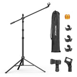 NEEWER Mic Stand Floor, Microphone Tripod with Boom Arm, Heavy Duty Adjustable Stand & Arm with 2 Mic Holder Clamps, 3 Cable Cli