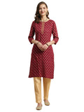 rangita Maroon Rayon Knee Length Embroidered Straight Kurti for Women | Kurta for Women_M