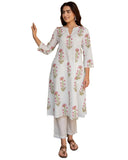 Anni Designer Women'S Rayon Viscose Anarkali Printed Kurta With Pant (Dilam White_M_White_Medium),White,M
