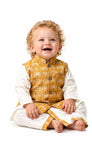 A.T.U.N. (ALL THINGS UBER NICE) Ethnic Pure Cotton Baby Boys Kurta Pyjama Set with Printed Nehru Jacket | Traditional Indian Festival Wear Set for Infants | Outfit, Mustard, 0-3 mois