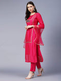 Gosriki Women'S Cotton Blend Embroidered Straight Kurta With Pants & Dupatta (Villa-Pink-Gs_S_Pink_Small),Pink,,B0BR5Y3SD7