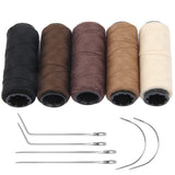 JFFX 5 Rolls Sewing Threads and Needles Set, Hair Extensions Thread with 6 Pcs C/J/I Shaped Needles for Hand Sewing Wig Making H