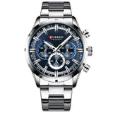 Curren Mens Watch Sport Quartz Chronograph Wristwatches With Luminous Hands Fashion Stainless Steel Clock Date (Silver Blue).