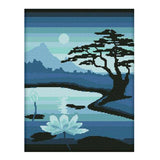 Ecomistiq Stamped Stitch Kits 11Ct Needlework Moonlight Over Lotus Pool | Hand Embroidery & Needlecrafts Yarn