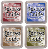 Tim Holtz Ranger Distress Oxide Ink Bundle Four 3 x 3 Pads (C Classic : Aged Mahogany, Blueprint Sketch, Forest Moss, and