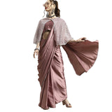 Womanista Womens Satin Saree with Embellished Cape (WM1946_Pink)