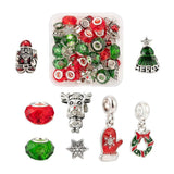 KISSITTY 36pcs/Box Christmas European Beads Sets 4-5mm Large Hole Alloy & Glass Faceted Rondelle Assorted Craft Beads for DIY Br