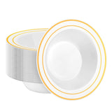 BestStar 50 Pack Disposable Soup Bowls with Silver Rim, 12oz Premium Heavy Duty Plastic Dinner Bowls for Party, Wedding and Holi