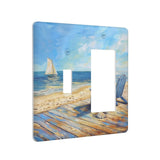Xuejiaku Light Switch Cover Sea Beach Chair Oil Painting Ocean Sailboat 2 Gang Toggle Rocker Combo Socket Cover Wall Plates Deco