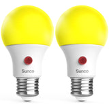 Sunco Yellow Light Bulbs Outdoor A19, LED Bug Lights for Outside Dusk to Dawn, 480 LM, 9W, 2000K Amber Glow, Auto On/Off Photoce