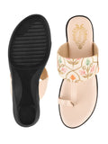 Shoetopia Embroidered Ethnic Cream Kolhapuri Wedgess For Women & Girls /Uk6,Cream,6,B0BV6Z3RX9