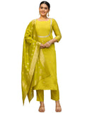 Gosriki Women'S Silk Blend Straight Embroidered Kurta With Pant & Dupatta (Deluxe Green-Vks03-Gs_S_Green_Small),Green,,B0DPB4J828