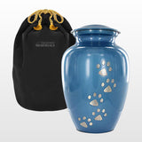 Trupoint Memorials Large Pet Urn for Dogs and Cats Ashes, Paws Print Blue Cremation Urns for Pets up to 122 lbs