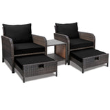 Leveleve Balcony Furniture 5 Piece Patio Conversation Set Pe Wicker Rattan Outdoor Lounge Chairs With Soft Cushions 2 Ottoman&Glass Table For Porch Lawn-Brown Wicker -Like New