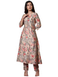 Anni Designer Women'S Rayon Blend Straight Printed Kurta With Pant (Bhaskar Grey_L_Grey_Large),Grey,L