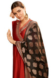 Anni Designer Women'S Rayon Blend Embroidered Anarkali Kurta With Pant & Dupatta (Sumona Maroon_S_Maroon_Small),Maroon,S